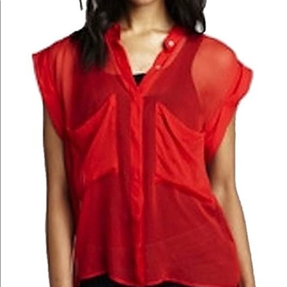 Patterson J Kincaid red silk pocket tee size small